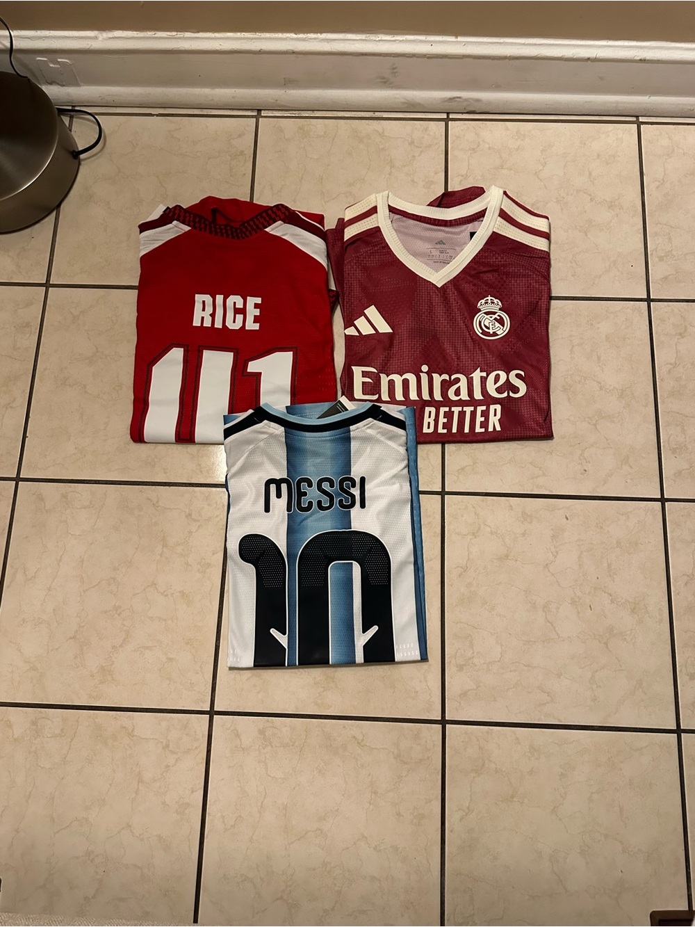 adidas Maroon and Red Soccer Jerseys with Blue-White Messi Top
